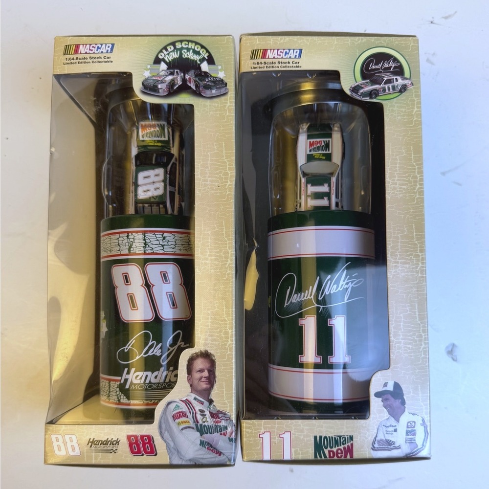 2 Vintage NASCAR Cars Earnhardt Jr 88 Waltrip #11 Mountain Dew 1:64 Diecast Set
